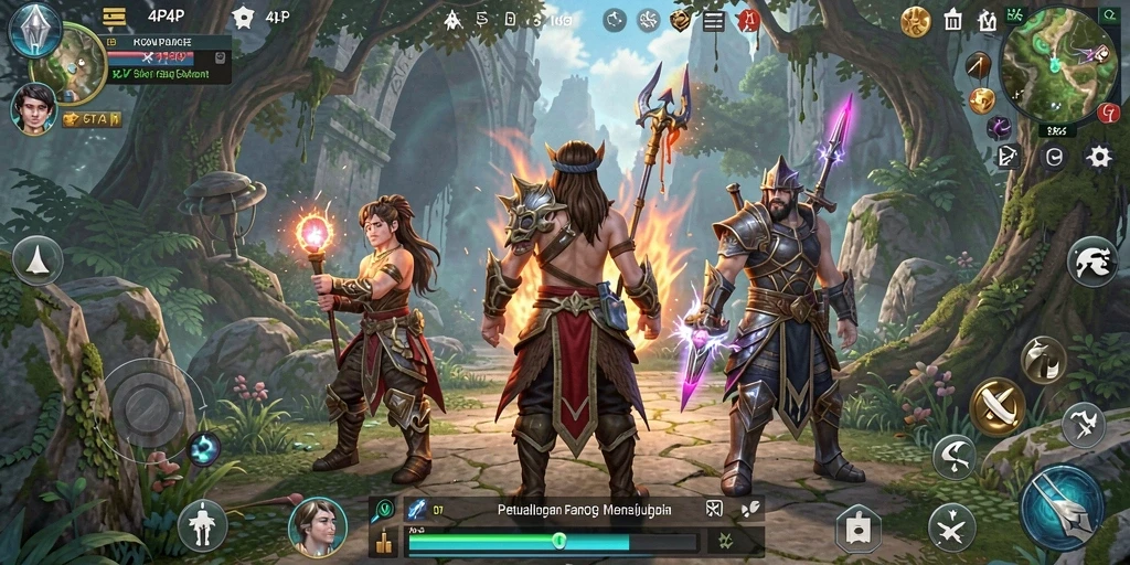 Screenshot gameplay 4P4P menampilkan aksi pertarungan yang seru dan grafis memukau.