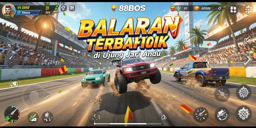 Screenshot gameplay <strong>88BOS</strong> menampilkan momen balap mendebarkan.