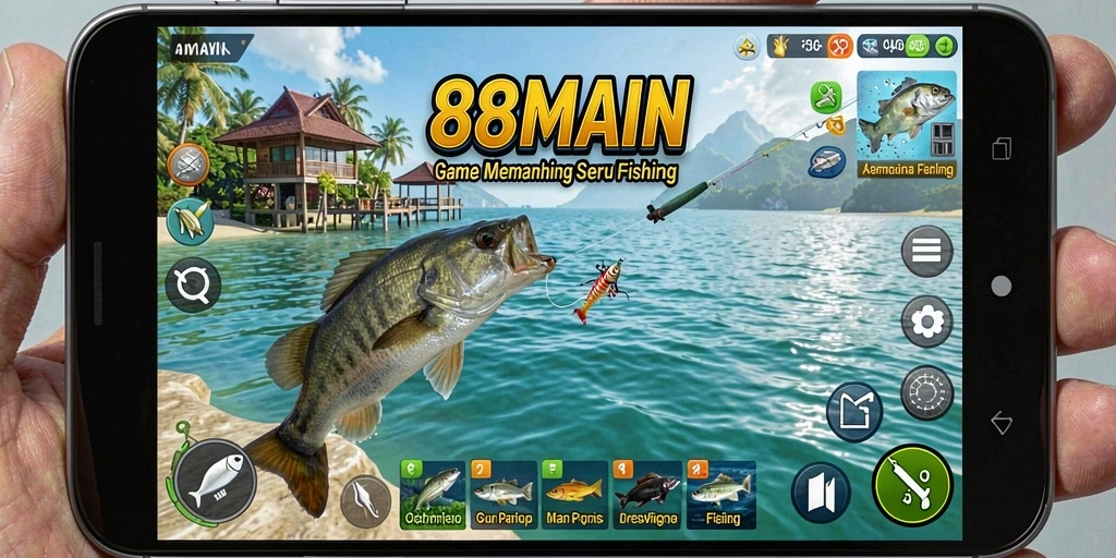 Tampilan gameplay menarik dari <strong>88MAIN</strong> saat memancing di lautan.