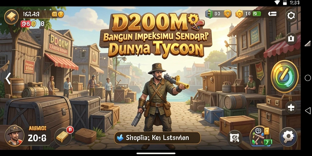 Tampilan gameplay D200M menampilkan pembangunan bisnis yang mengasyikkan.