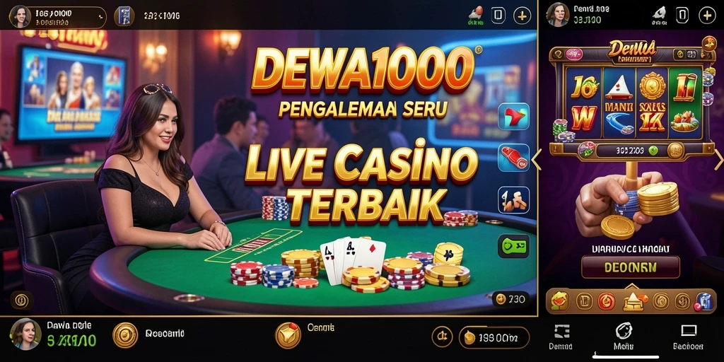Tampilan menarik gameplay DEWA1000 yang menampilkan dealer langsung di Live Casino.