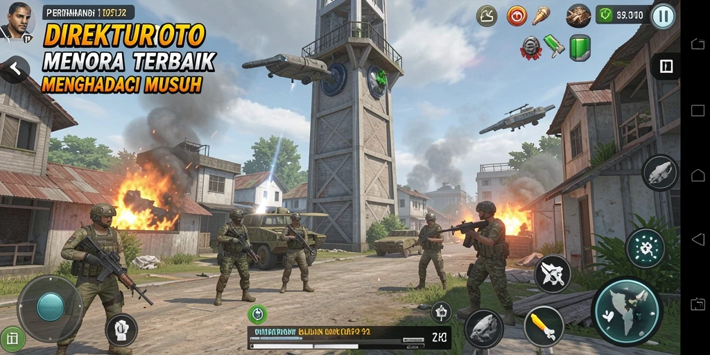 Screenshot menunjukkan menara berfokus pada strategi Tower Defense.