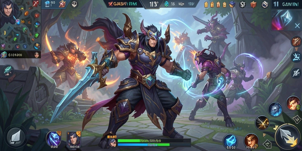 Screenshot menunjukkan aksi intens dari gameplay MOBA GASWIN.