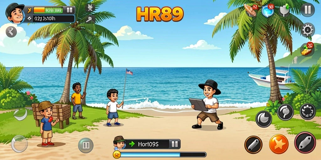 Tampilan gameplay HR89 yang ceria dan menggembirakan.