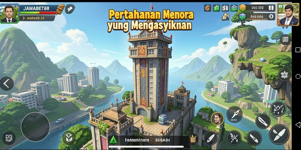 Screenshot gameplay JAWABET88 menunjukkan pertahanan menara yang strategis.