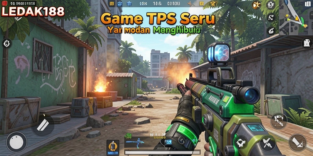 Screenshot LEDAK188 menunjukkan aksi pertempuran intens dalam mode TPS.