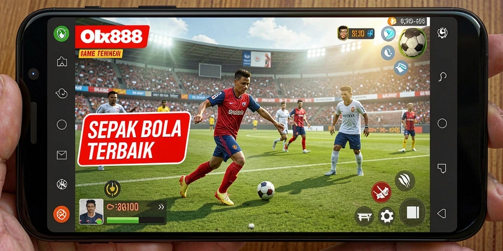 Screenshot gameplay OLX888 menampilkan aksi mendebarkan sepak bola.