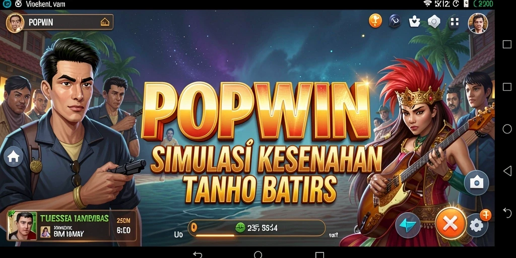 Gameplay seru dalam aplikasi <strong>POPWIN</strong> yang menampilkan simulasi kreatif.
