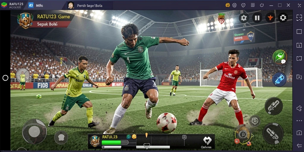 Screenshot gameplay <strong>RATU123</strong> menampilkan aksi seru di lapangan sepak bola.
