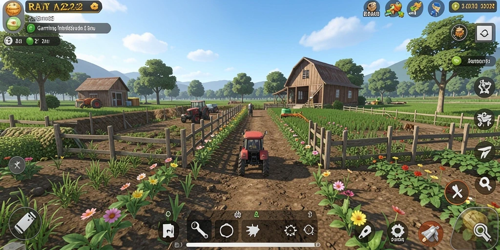 Gameplay seru dalam RAYA22 dengan aktivitas farming yang menyenangkan.