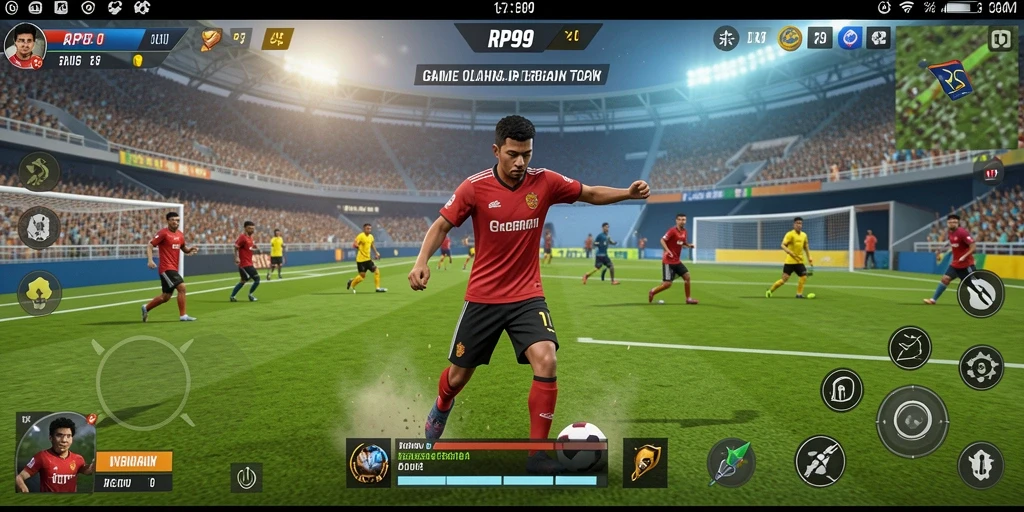Screenshot dari gameplay RP99 yang menampilkan aksi olahraga yang seru.