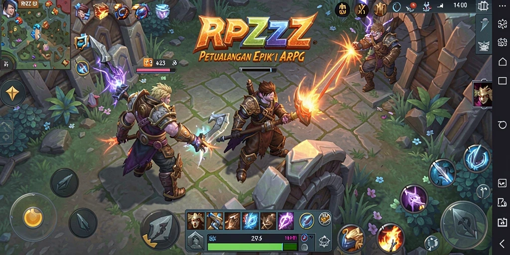 Tampak permainan <strong>RPZZZ</strong> dengan pertarungan yang seru dan lingkungan fantastis.