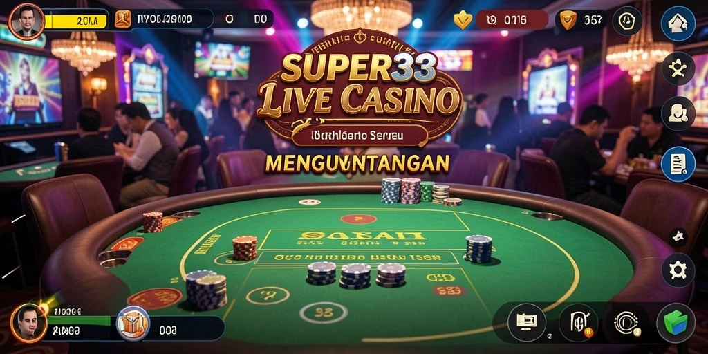 Screenshot gameplay <strong>SUPER33</strong> yang menunjukkan dealer profesional melakukan permainan.