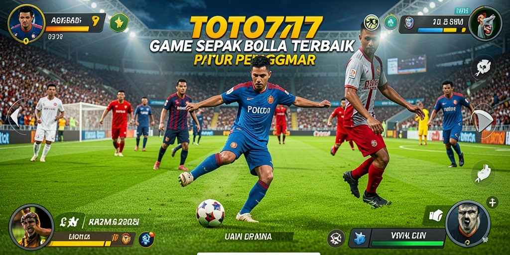 Screenshot utama TOTO777 menampilkan aksi seru dalam permainan sepak bola.