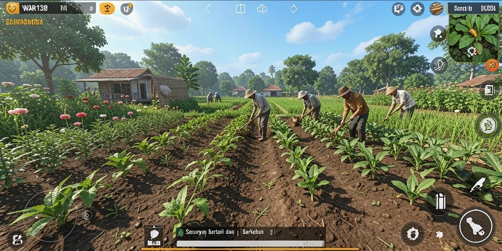 Tampilan gameplay <strong>WAR138</strong> yang menakjubkan dengan beragam tanaman dan ladang yang luas.