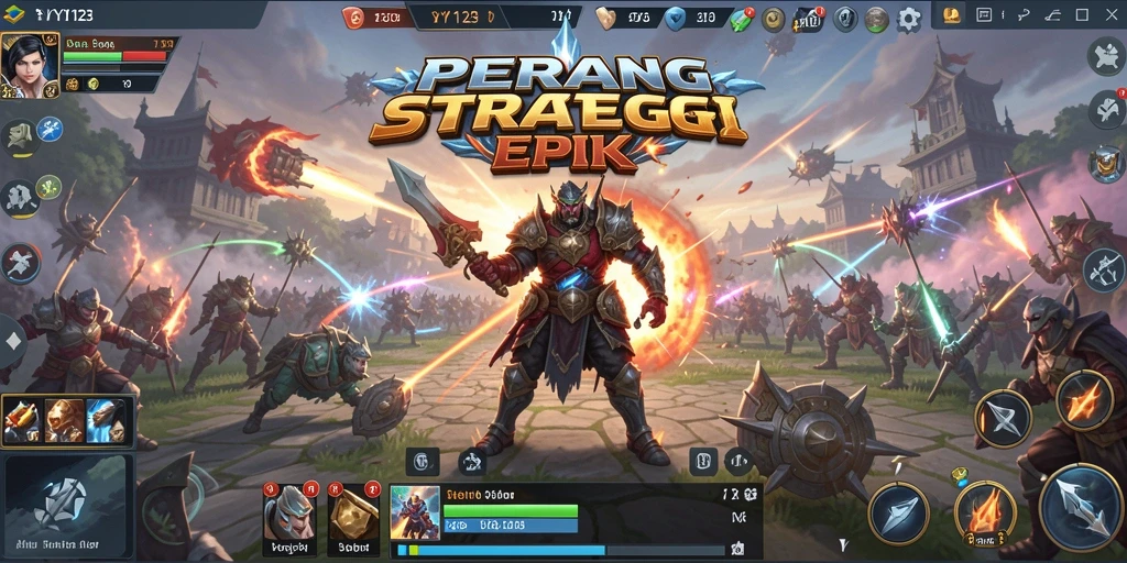 Tampilan gameplay strategis dalam YY123 dengan pertempuran yang intens.